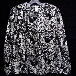Martinique Filigree Blouse  Size 12 Black White